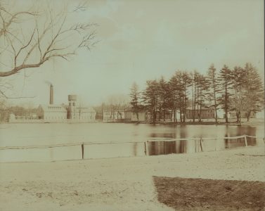 Sepia photo overlooking the pond at Phoenix Park